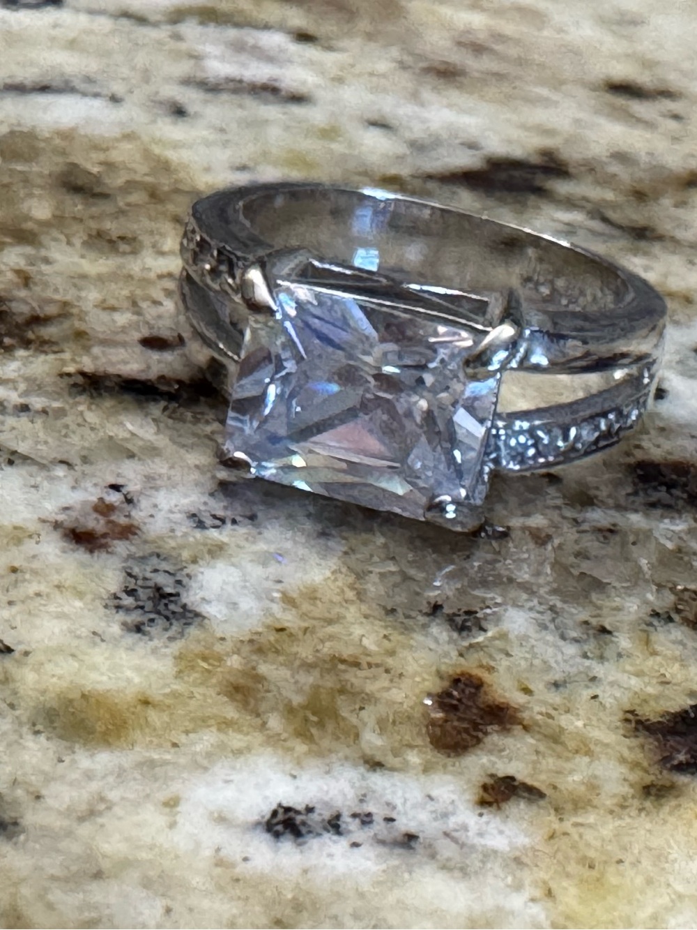 Lia Sophia Silver-tone Ring with Clear Princess-Cut Center
